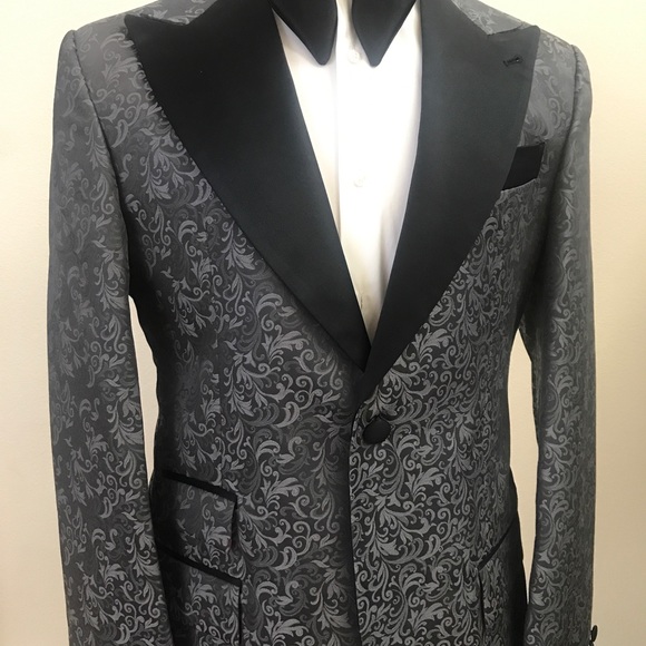 Grey jacquard ceremonial luxury tuxedo blazer. Made in Italy. - Picture 3 of 3